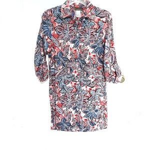 TOMMY BAHAMA Floral Cotton Dress Shirt Blue Red S